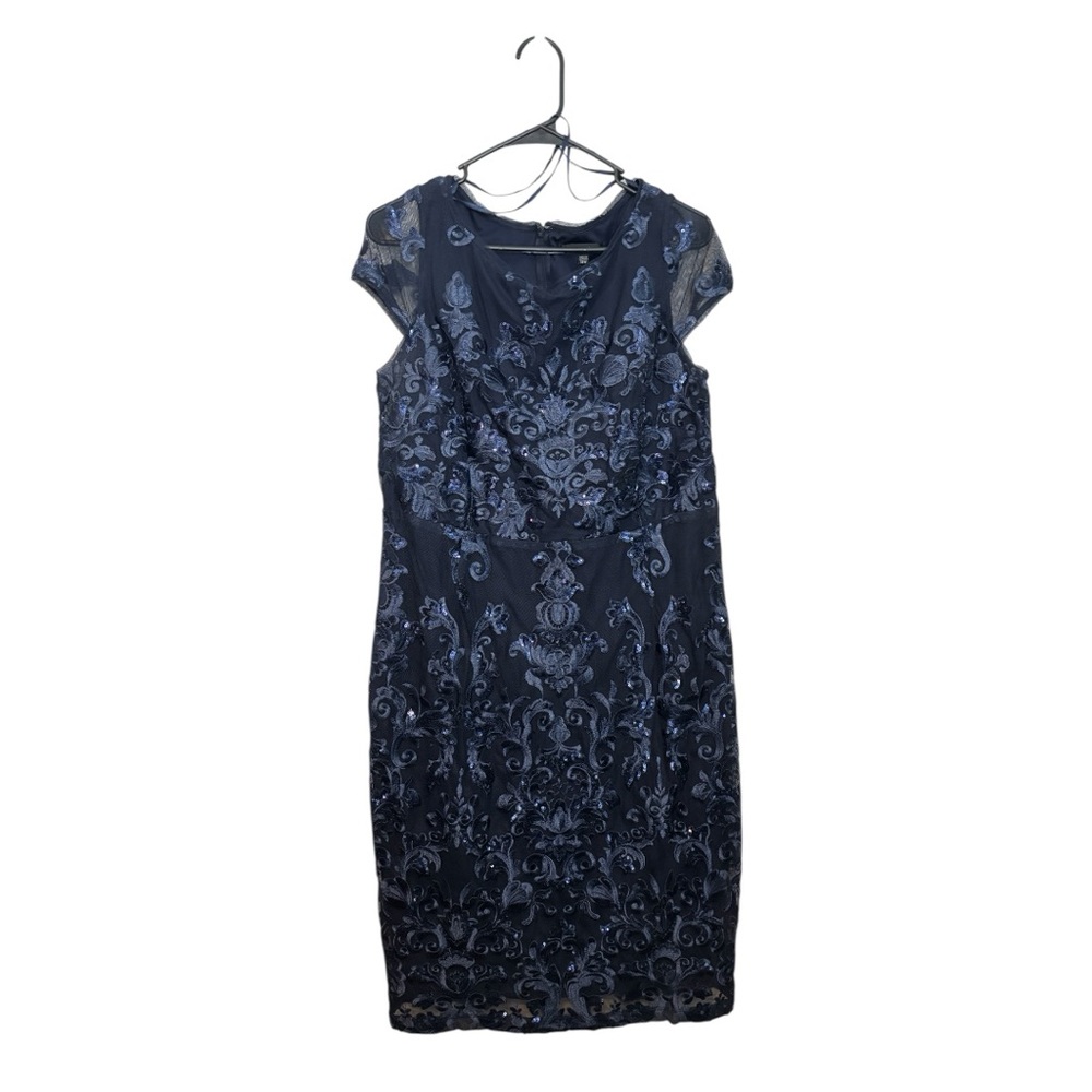 Marina Navy Blue Sequin Embellished Sheath Dress Cocktail Party Plus Size 14W